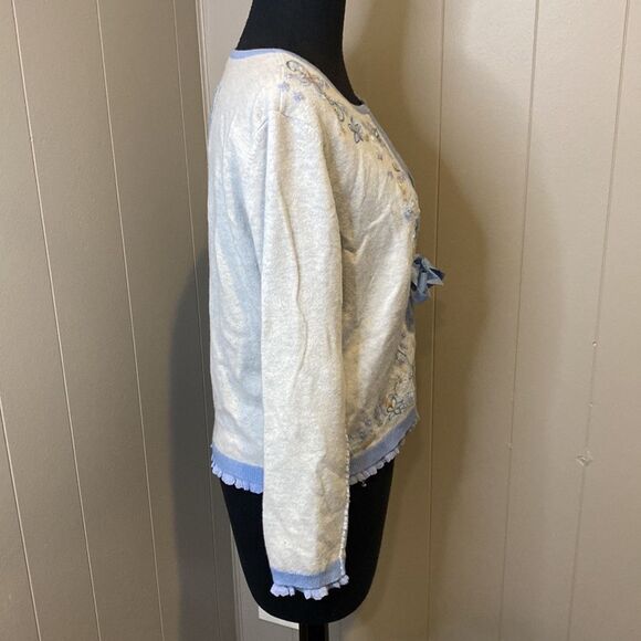 J Jill re Women’s Small Petite Wool Embroidered Sequined Satin Tie Cardigan - Picture 3 of 6